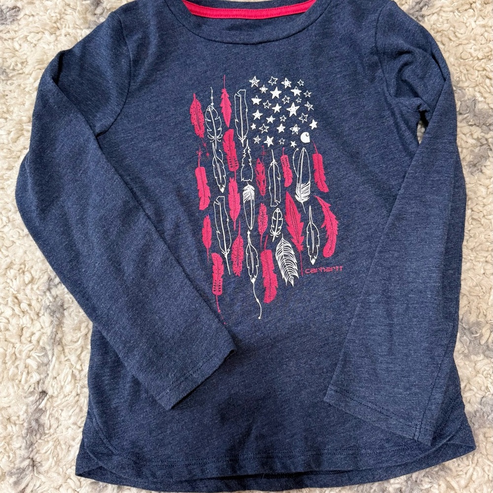 Carhartt Navy Long Sleeve Tee with Feather and Star Design